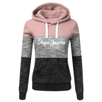 Women's 3-Stripe Stitching Printed Hooded Sweater -Slim Fit