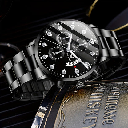 Men's Fashion Quartz Watch & Stainless-Steel Bracelet Set