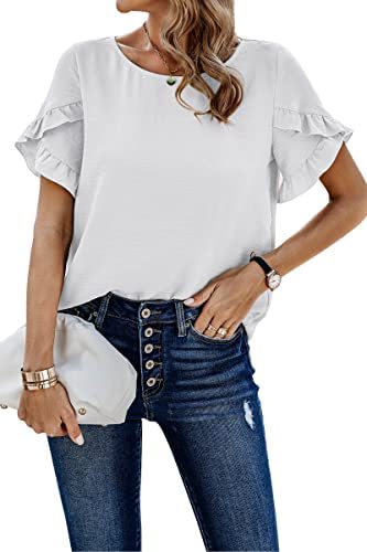 Casual Short Sleeve Loose Top - Solid Color Round Neck