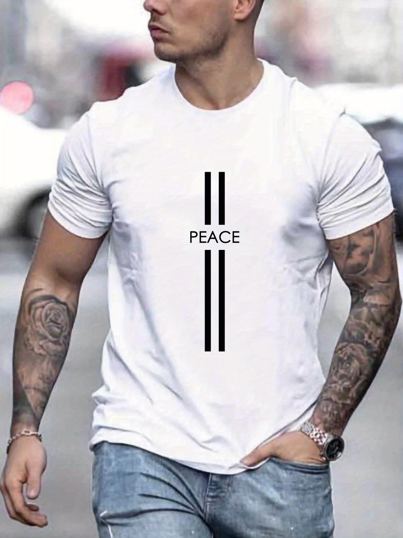 "PEACE" Men's Round Neck, Casual Tee