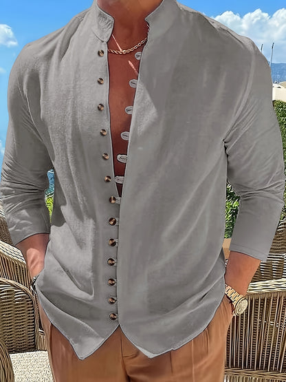 Men's Mediterranean Style Solid Long Sleeve Top