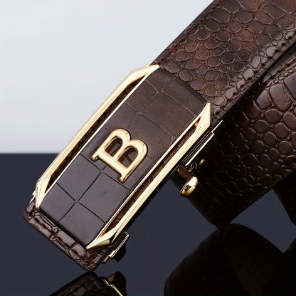 Men's Genuine Leather Cowhide Belt with Alloy Automatic Buckle