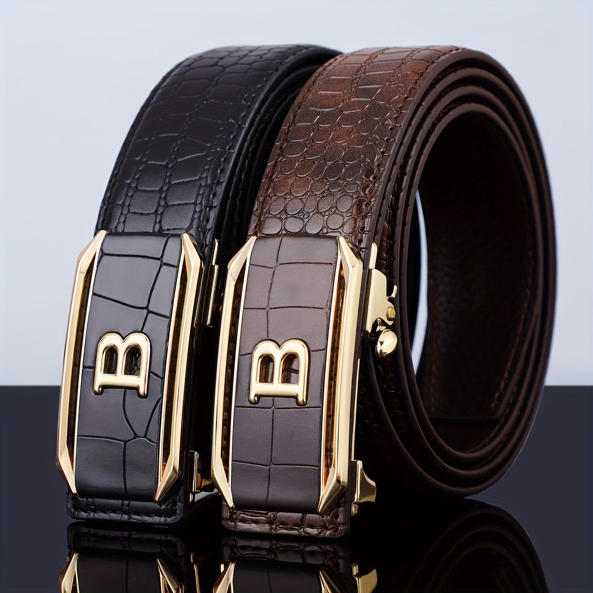 Men's Genuine Leather Cowhide Belt with Alloy Automatic Buckle