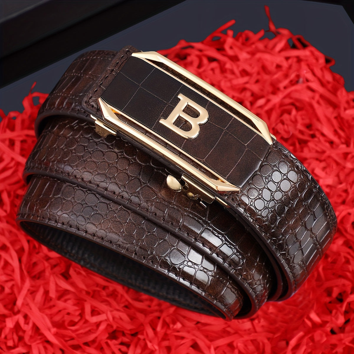 Men's Genuine Leather Cowhide Belt with Alloy Automatic Buckle