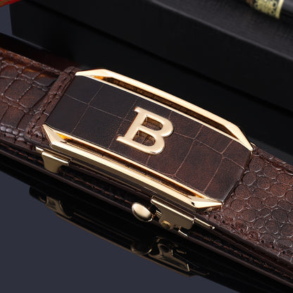 Men's Genuine Leather Cowhide Belt with Alloy Automatic Buckle