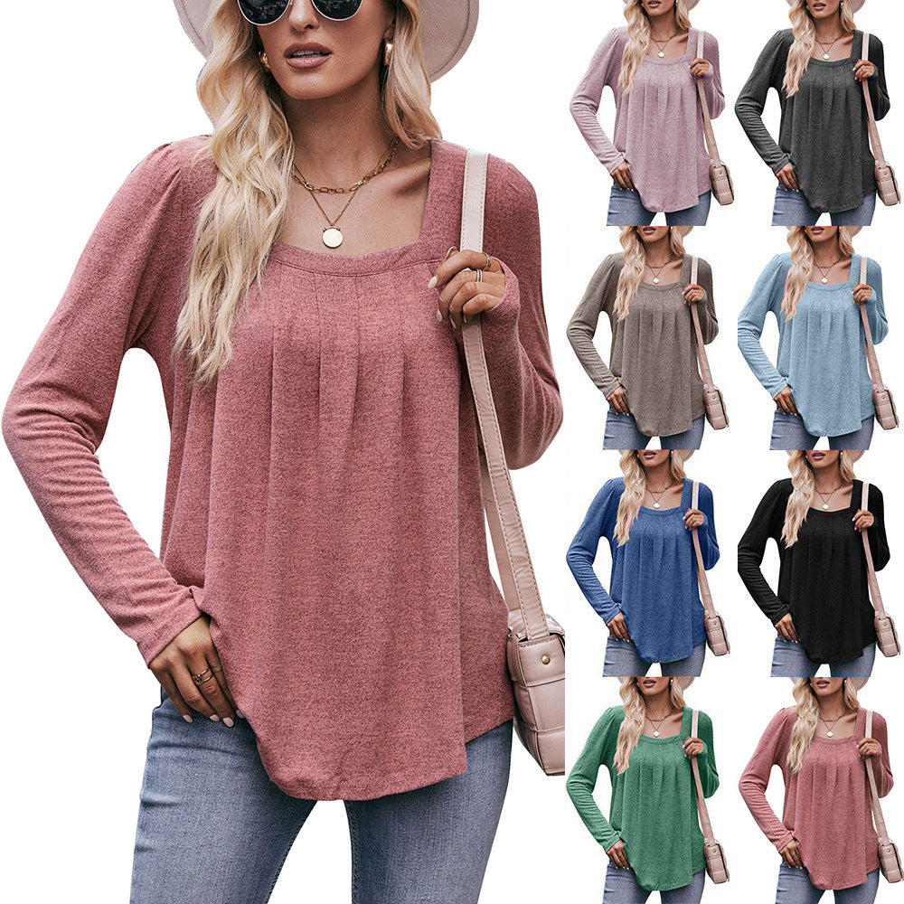 Casual Puff Sleeve Square Collar - Long Sleeve Top