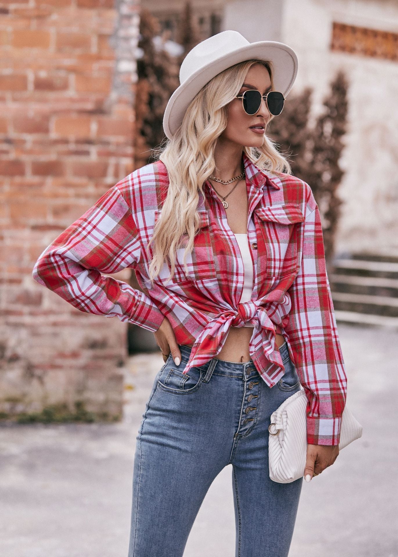 Women's Casual Fashion Loose Plaid Button-Down, Flannel