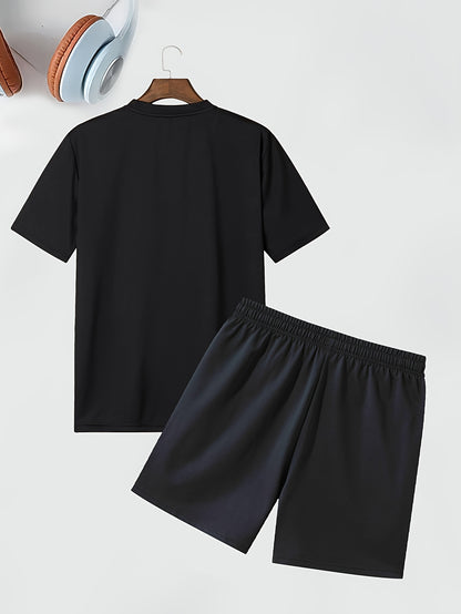 "BROOKLYN" 2pc Set, Men's Short Sleeve T-shirt & Drawstring Casual Shorts