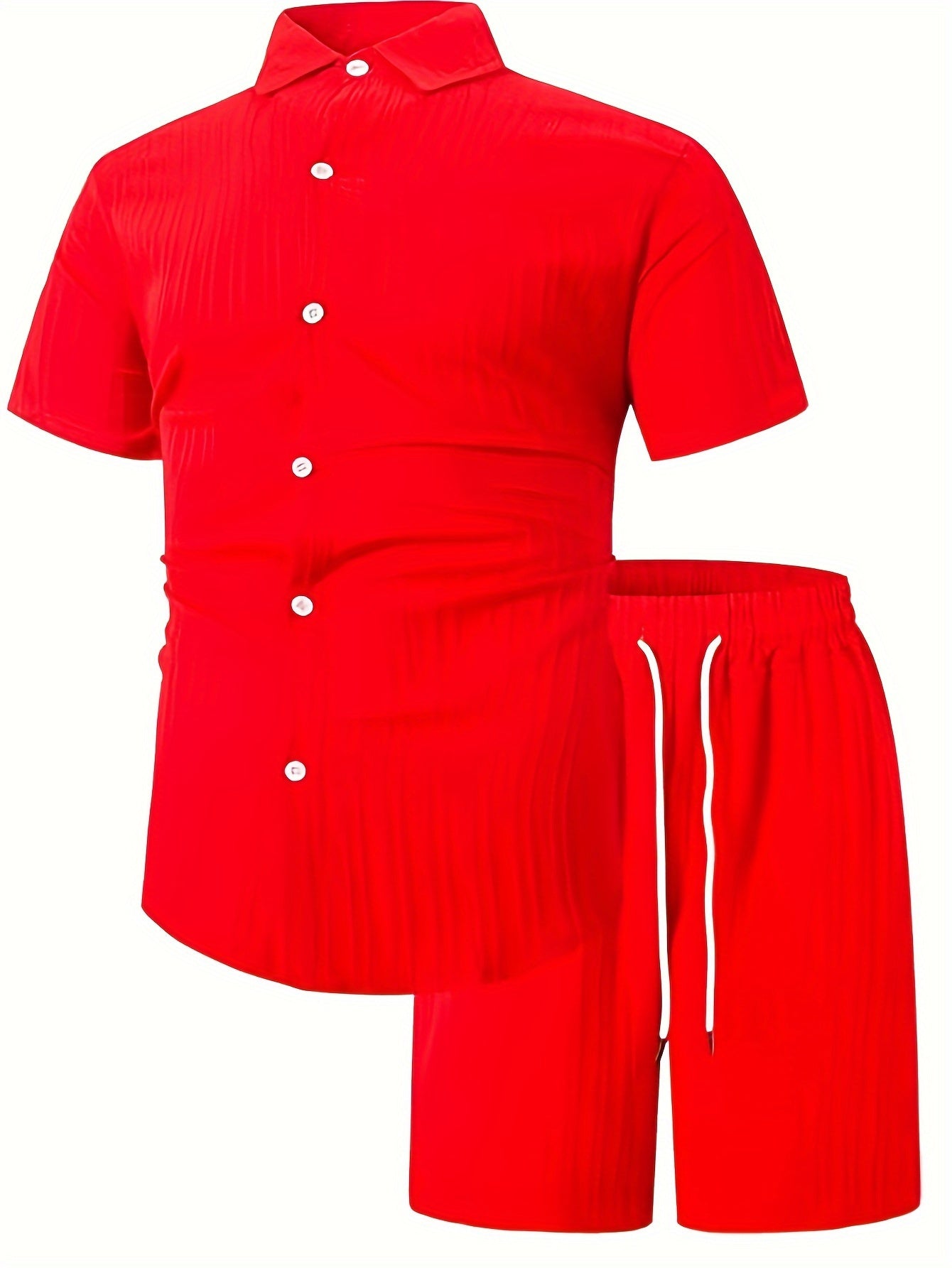 Men's Breathable Pleated Striped Set - Striped Shirt and Drawstring Shorts