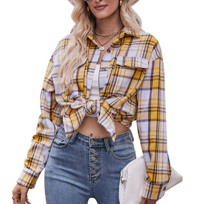 Women's Casual Fashion Loose Plaid Button-Down, Flannel