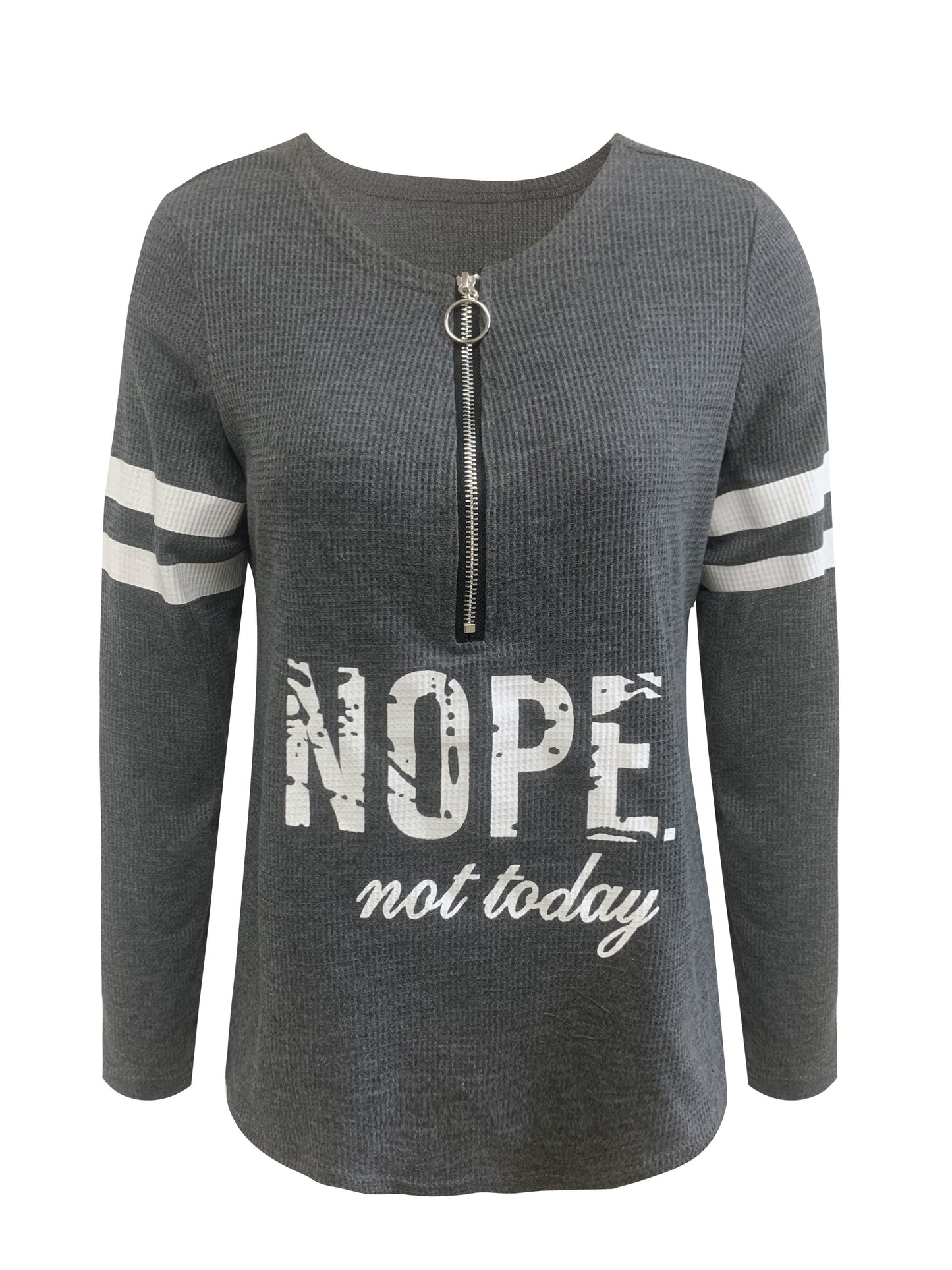 "NOPE NOT TODAY" Women's Casual Long Sleeve Top - with Stripe & Letter Print