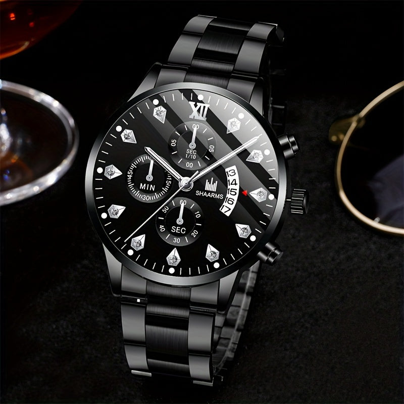 Men's Fashion Quartz Watch & Stainless-Steel Bracelet Set