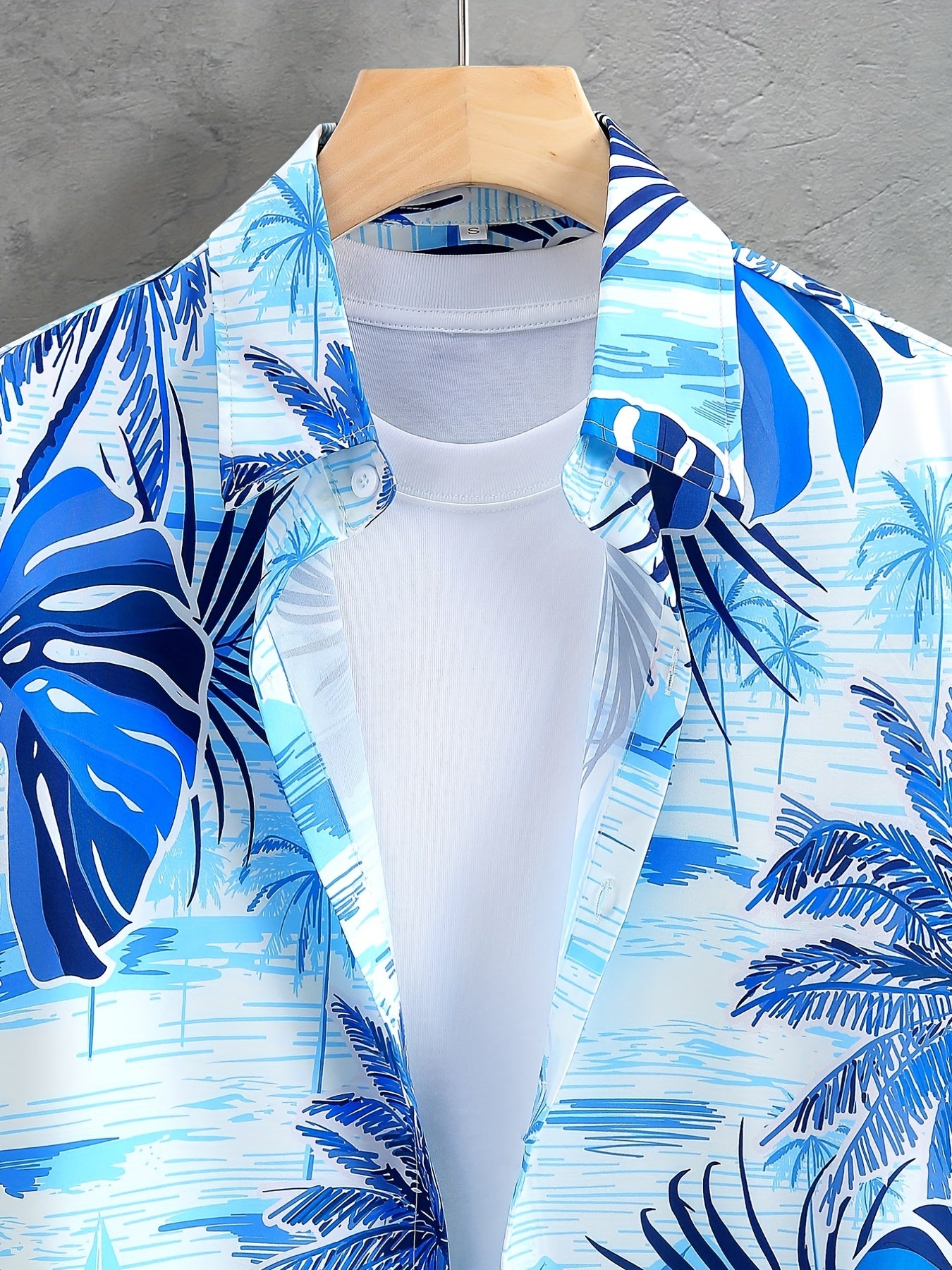 Men's Beach Print Short Sleeve Button Up Shirt and Drawstring Shorts Set