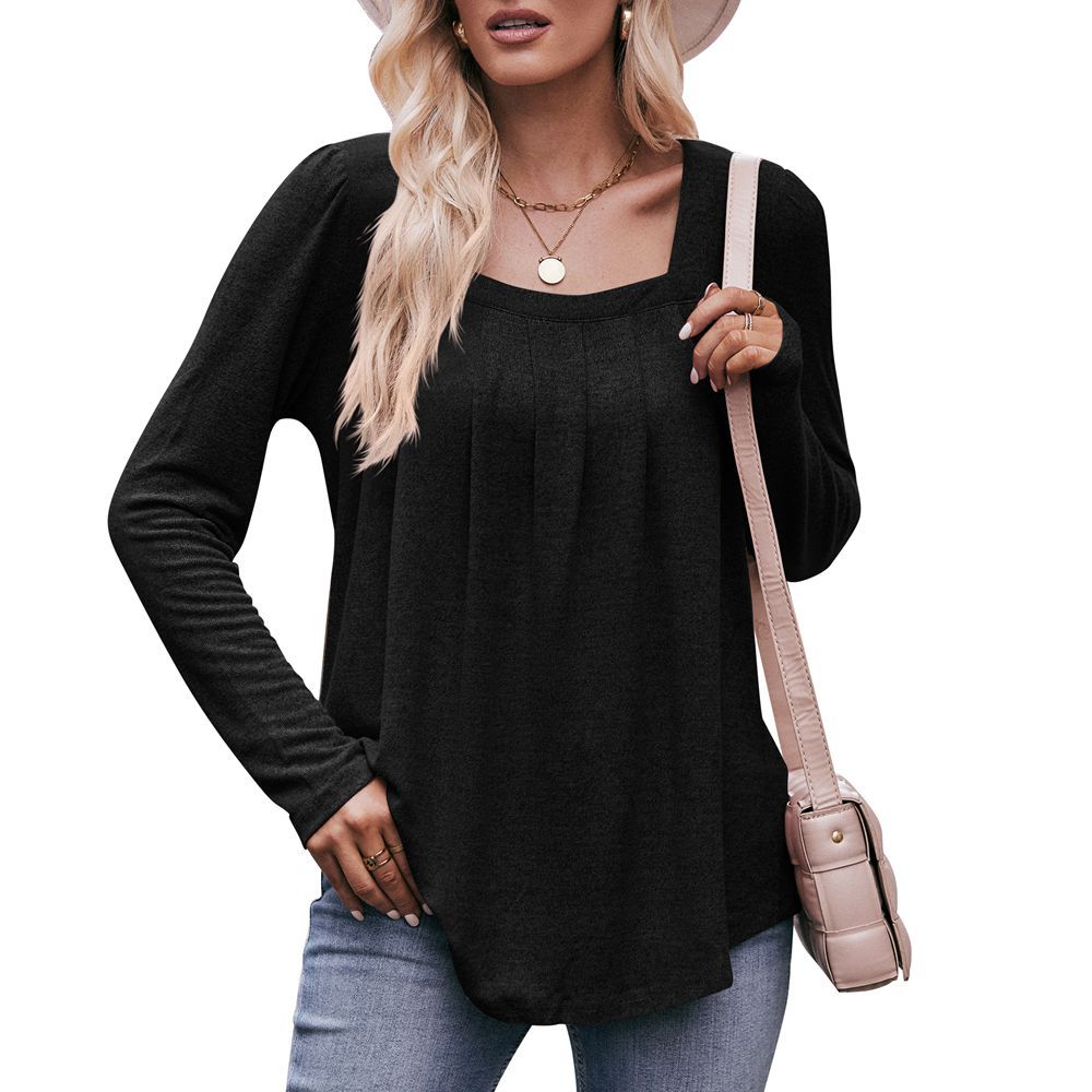 Casual Puff Sleeve Square Collar - Long Sleeve Top