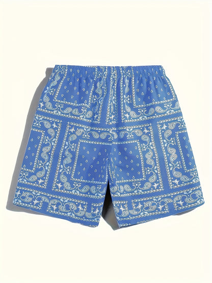 Men's Paisley Pattern Drawstring Beach Shorts - Lightweight