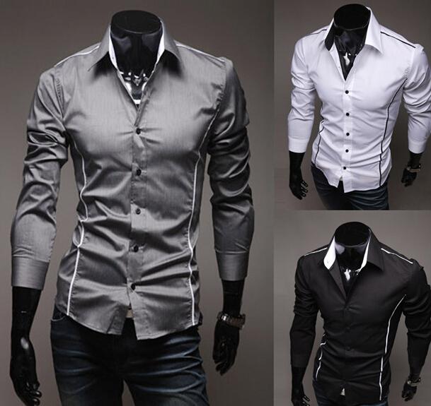 Men's Casual Black/White/Gray Long Sleeve Shirt