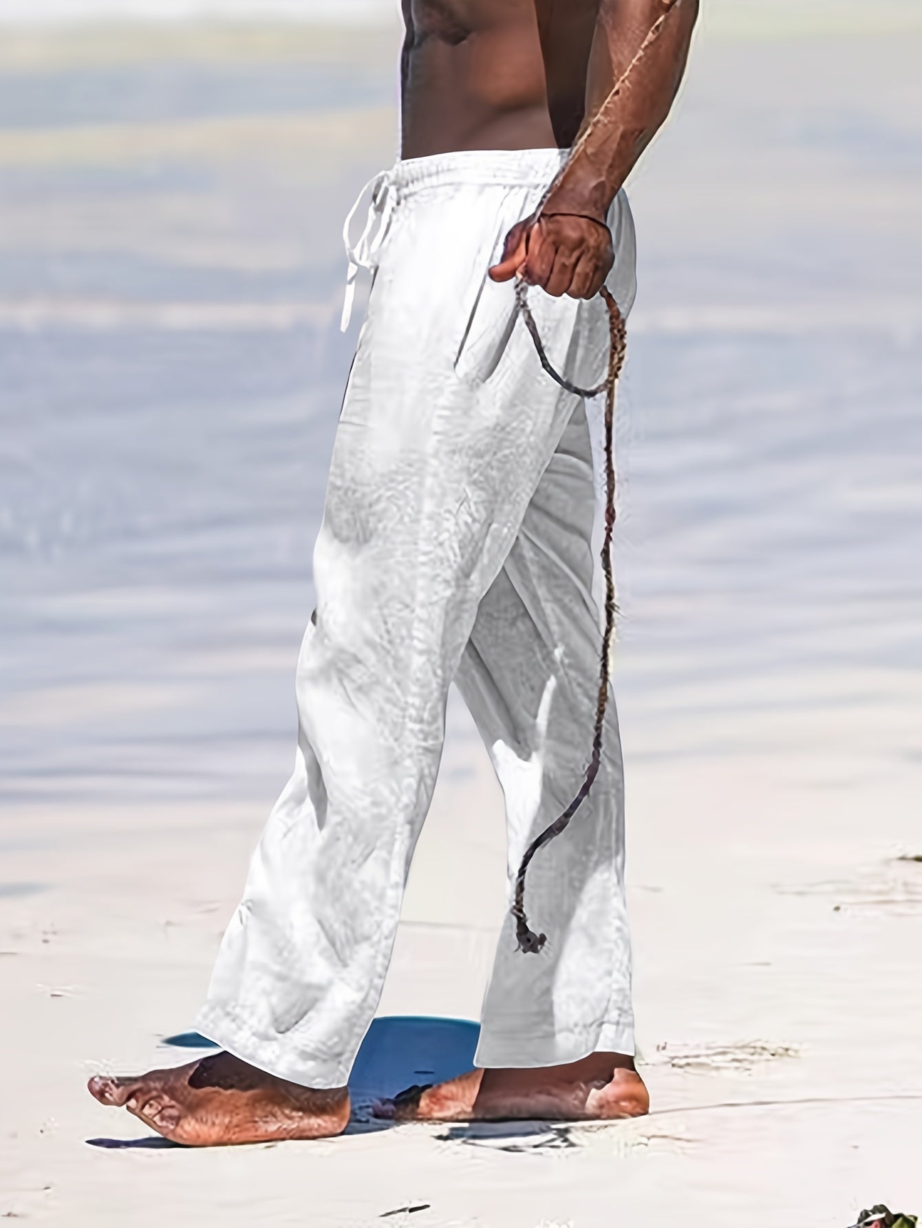 Men's Drawstring Straight Leg Beach Casual Baggy Pants