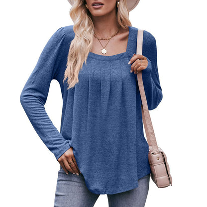 Casual Puff Sleeve Square Collar - Long Sleeve Top