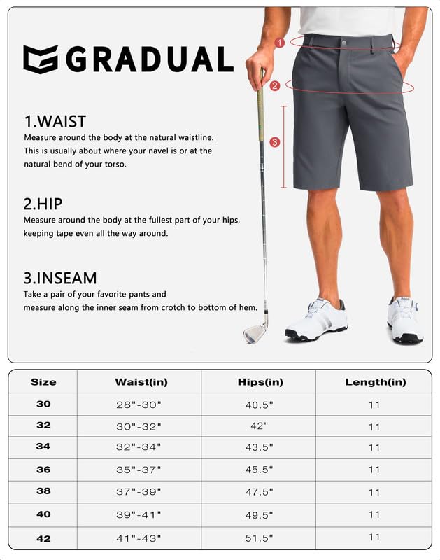 Men's Casual Golf Shorts with 5 Pockets 11" Inseam Stretch - Quick Dry