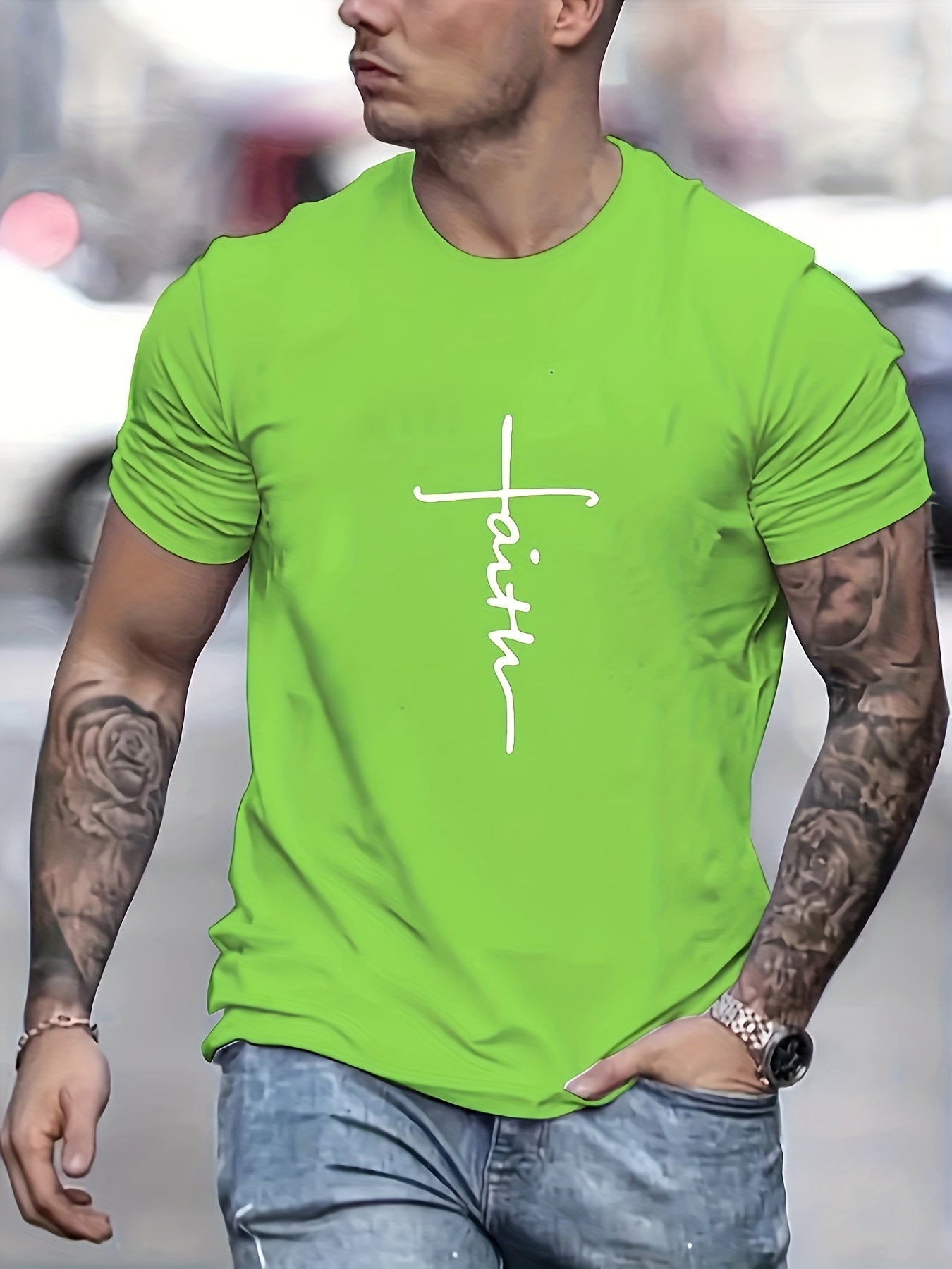 "FAITH", Men's Casual Graphic Tee