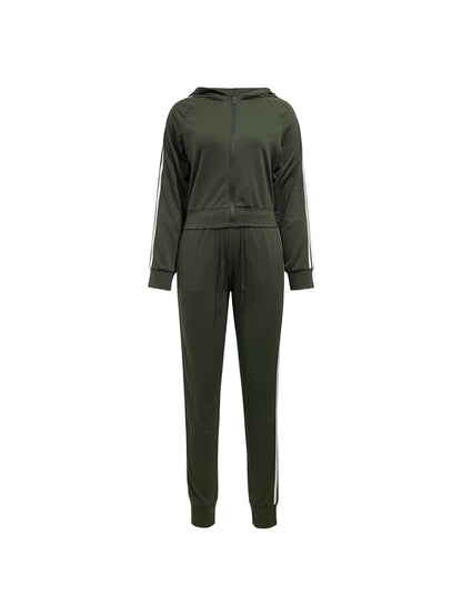 Women's Color Block Two-piece Tracksuit, Casual Zip Up Hoodie & Drawstring Pants