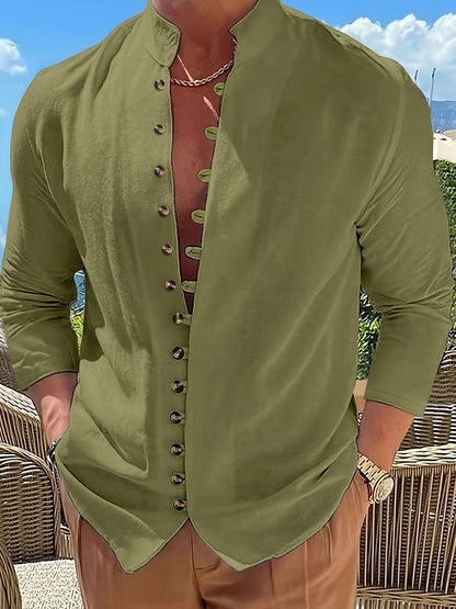 Men's Mediterranean Style Solid Long Sleeve Top