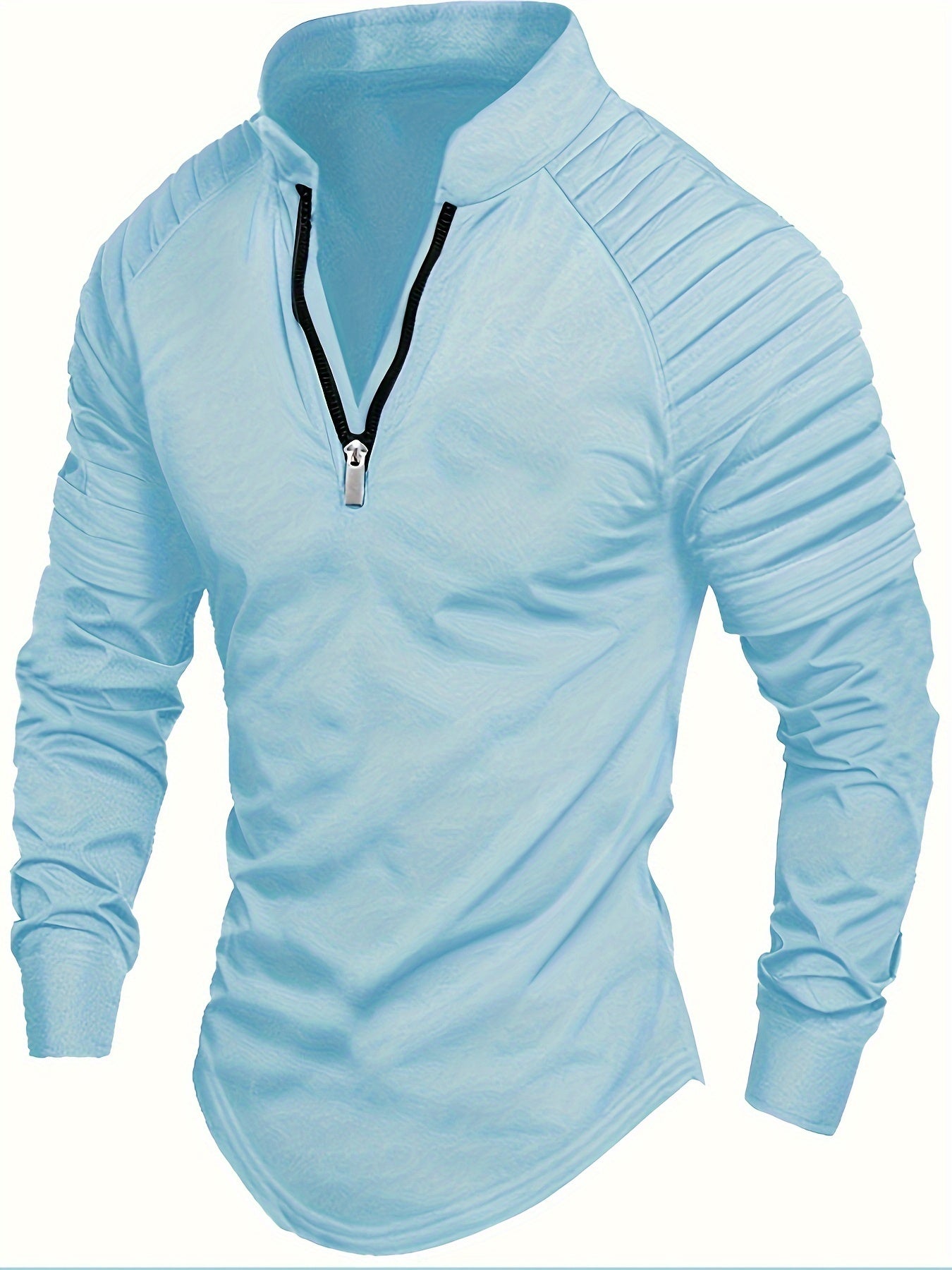 Men's Solid Striped Pleated Raglan Sleeve Golf Shirt - Regular Fit