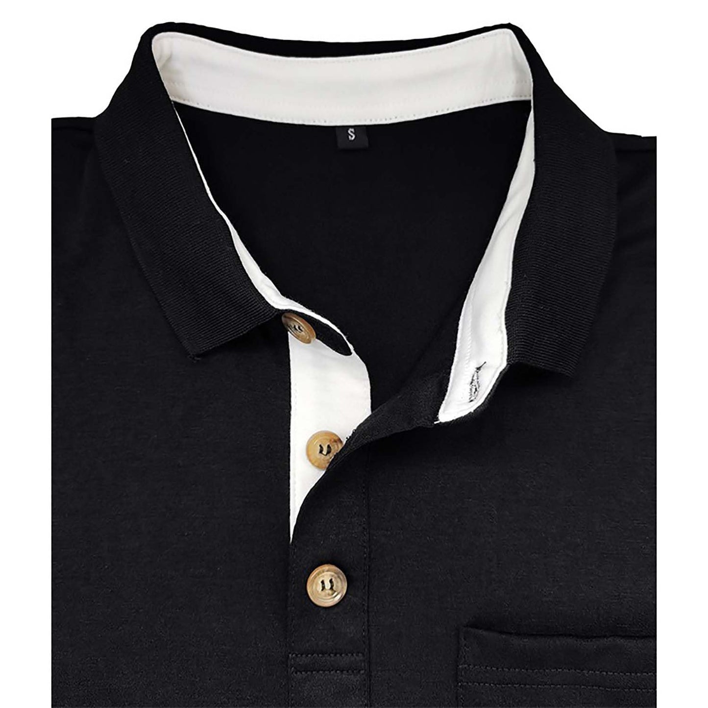 Men's Casual 3-Button Classic Polo Shirt with Pocket (Black)