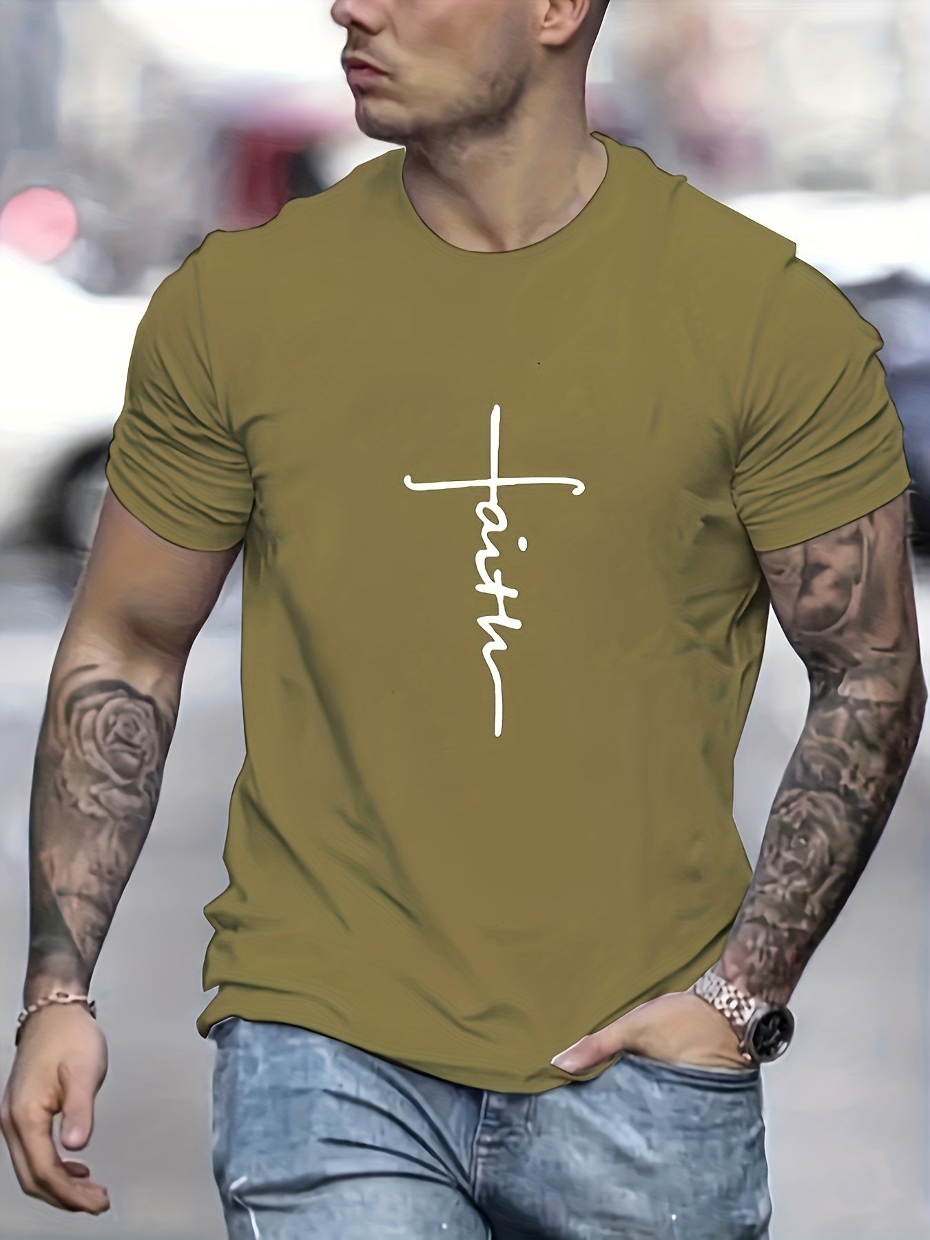 "FAITH", Men's Casual Graphic Tee