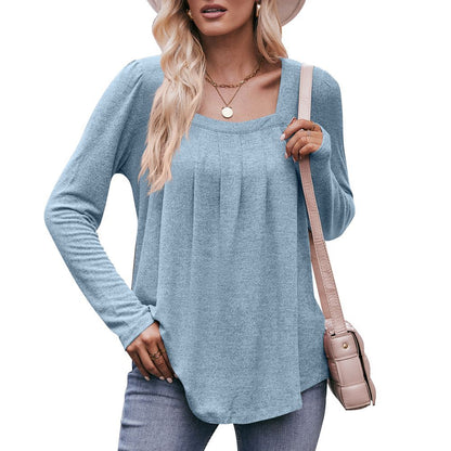 Casual Puff Sleeve Square Collar - Long Sleeve Top