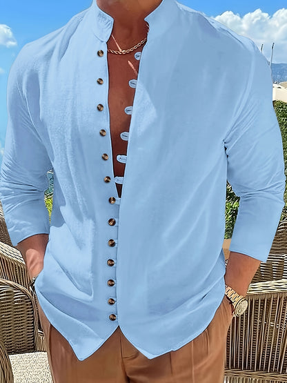 Men's Mediterranean Style Solid Long Sleeve Top