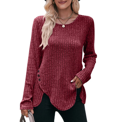 Women's Sunken Stripe Brushed Casual Fashion Top