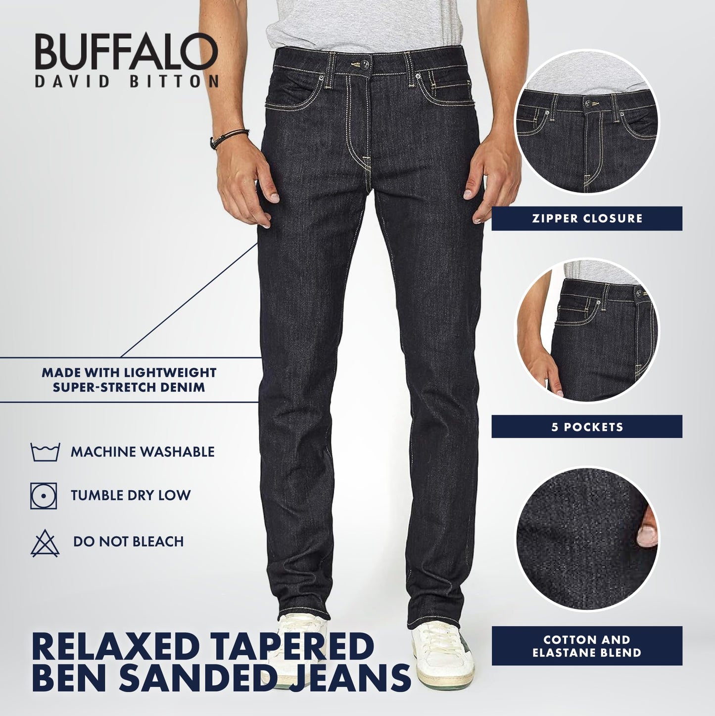 Men's Relaxed Tapered Denim Jeans - Rinse Wash Indigo