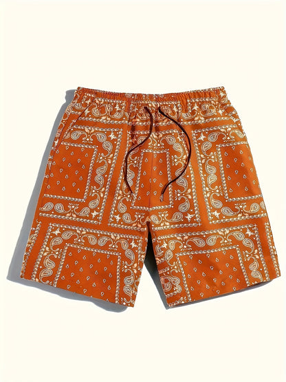 Men's Paisley Pattern Drawstring Beach Shorts - Lightweight