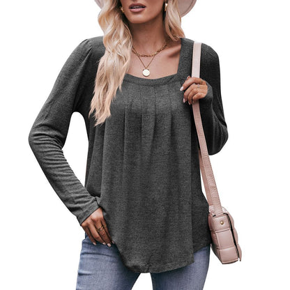 Casual Puff Sleeve Square Collar - Long Sleeve Top