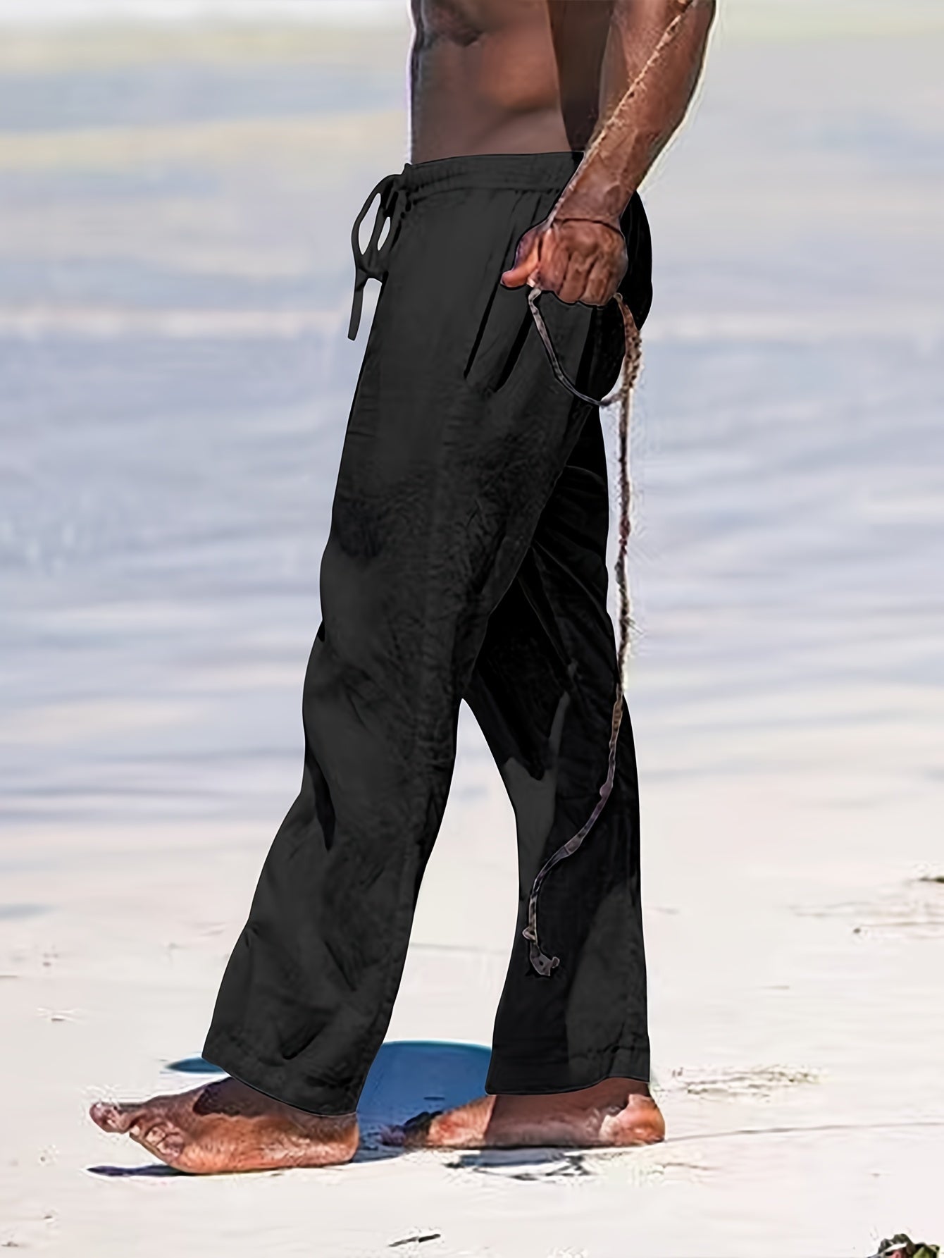 Men's Drawstring Straight Leg Beach Casual Baggy Pants