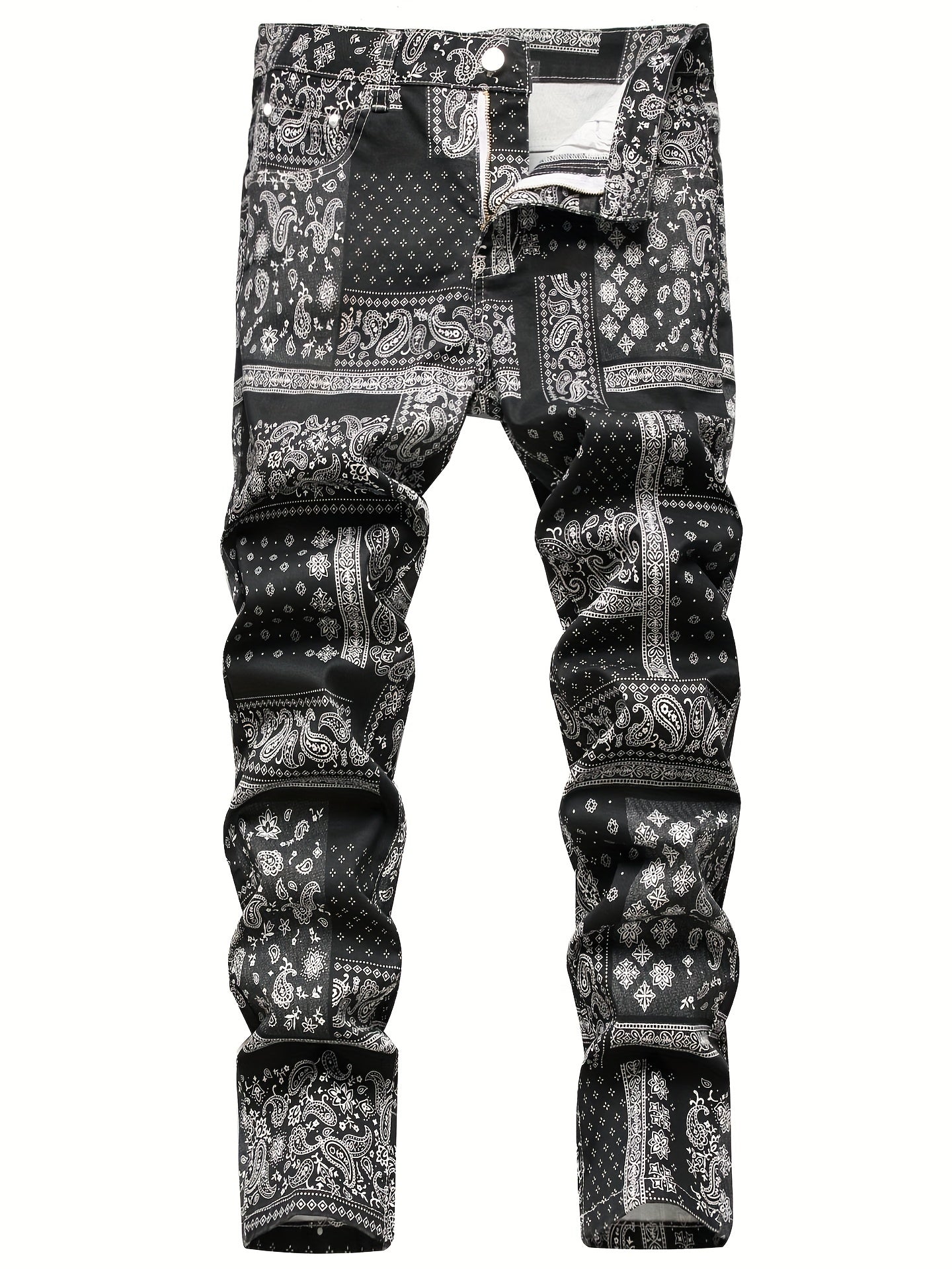 Men's Slim Fit Jeans - Paisley & Floral Pattern Denim Pants