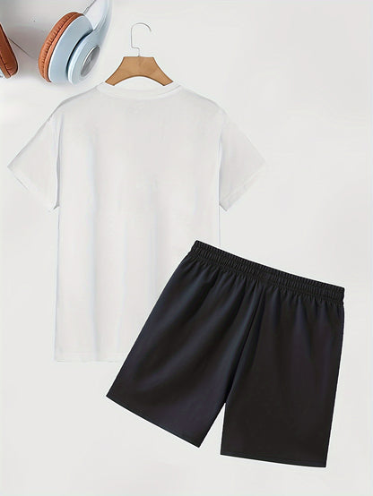 "BROOKLYN" 2pc Set, Men's Short Sleeve T-shirt & Drawstring Casual Shorts