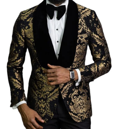 Floral Jacquard Blazer - Slim Fit with Velvet Shawl Lapel