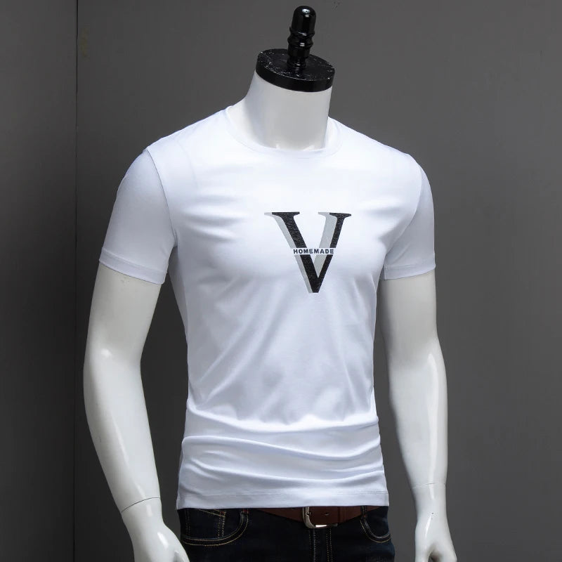 Men's Casual Fashion V-Print Tee