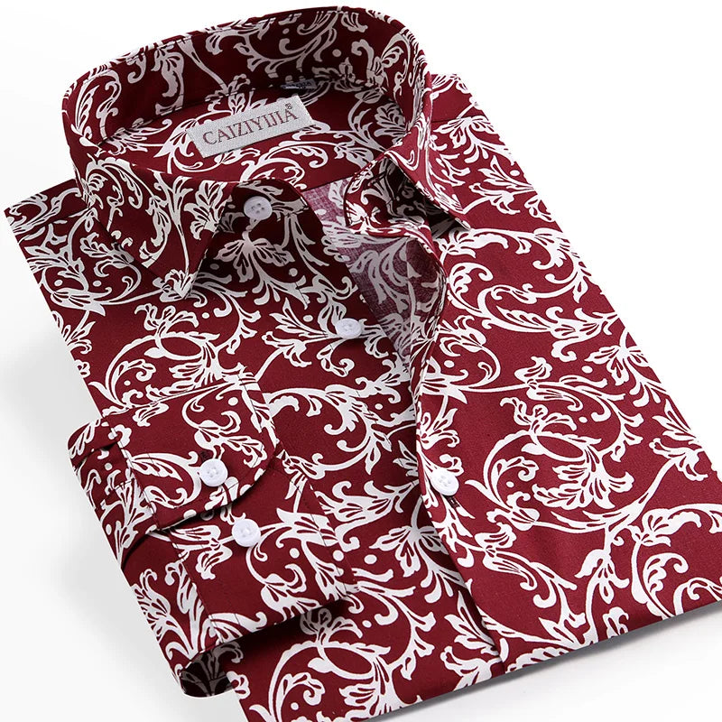 Men's Long Sleeve Floral Print Button-Up Dress Shirt