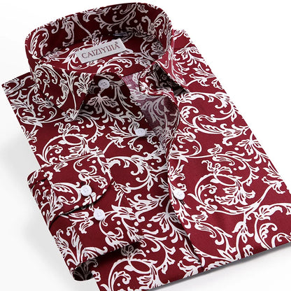 Men's Long Sleeve Floral Print Button-Up Dress Shirt