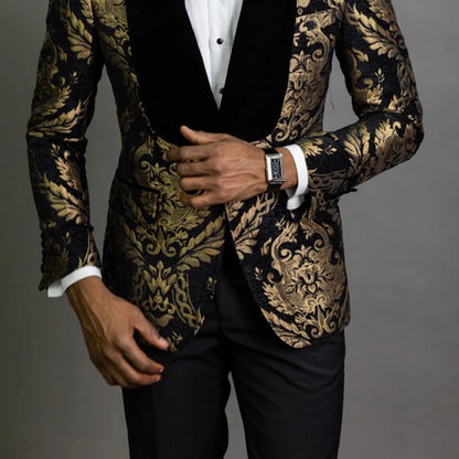 Floral Jacquard Blazer - Slim Fit with Velvet Shawl Lapel