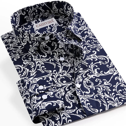 Men's Long Sleeve Floral Print Button-Up Dress Shirt