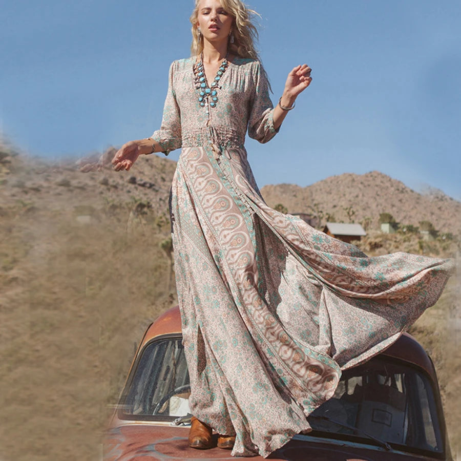 Women's Vintage Boho Maxi Dress