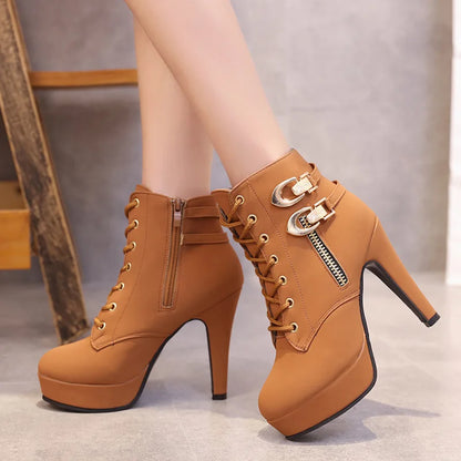 Women's Platform Boots, Solid Lace-up