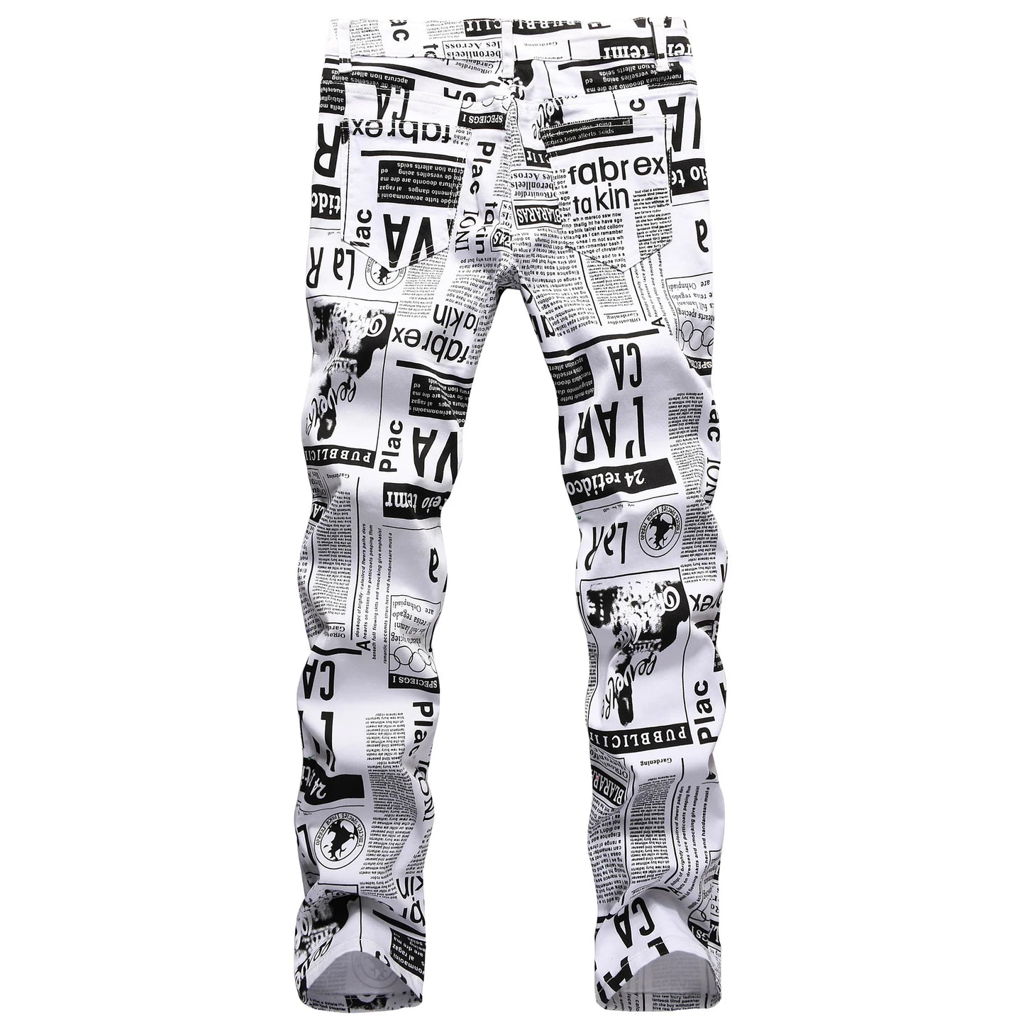 Men’s Newspaper Print Fashion Jeans, Slim-Fit Stretch Denim