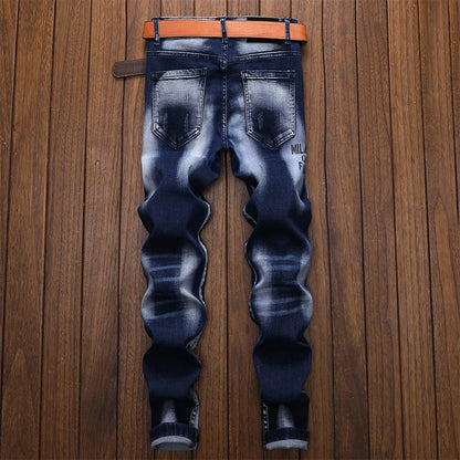 Men's Ripped, Straight Slim Casual Denim Jeans