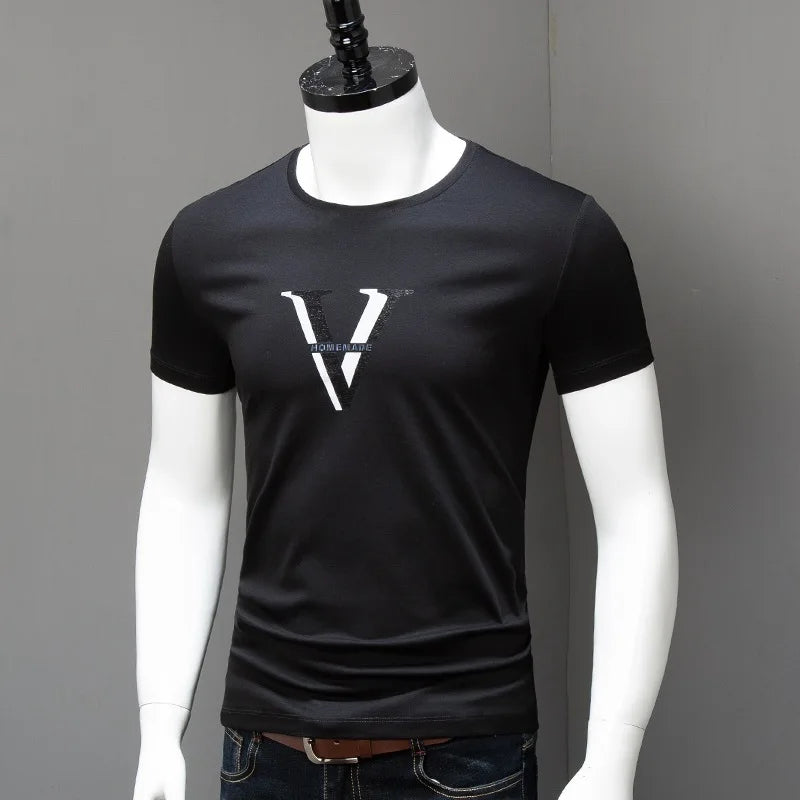 Men's Casual Fashion V-Print Tee