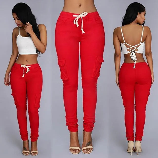 "Elegant Elastic" Drawstring Long Skinny Pencil Pants